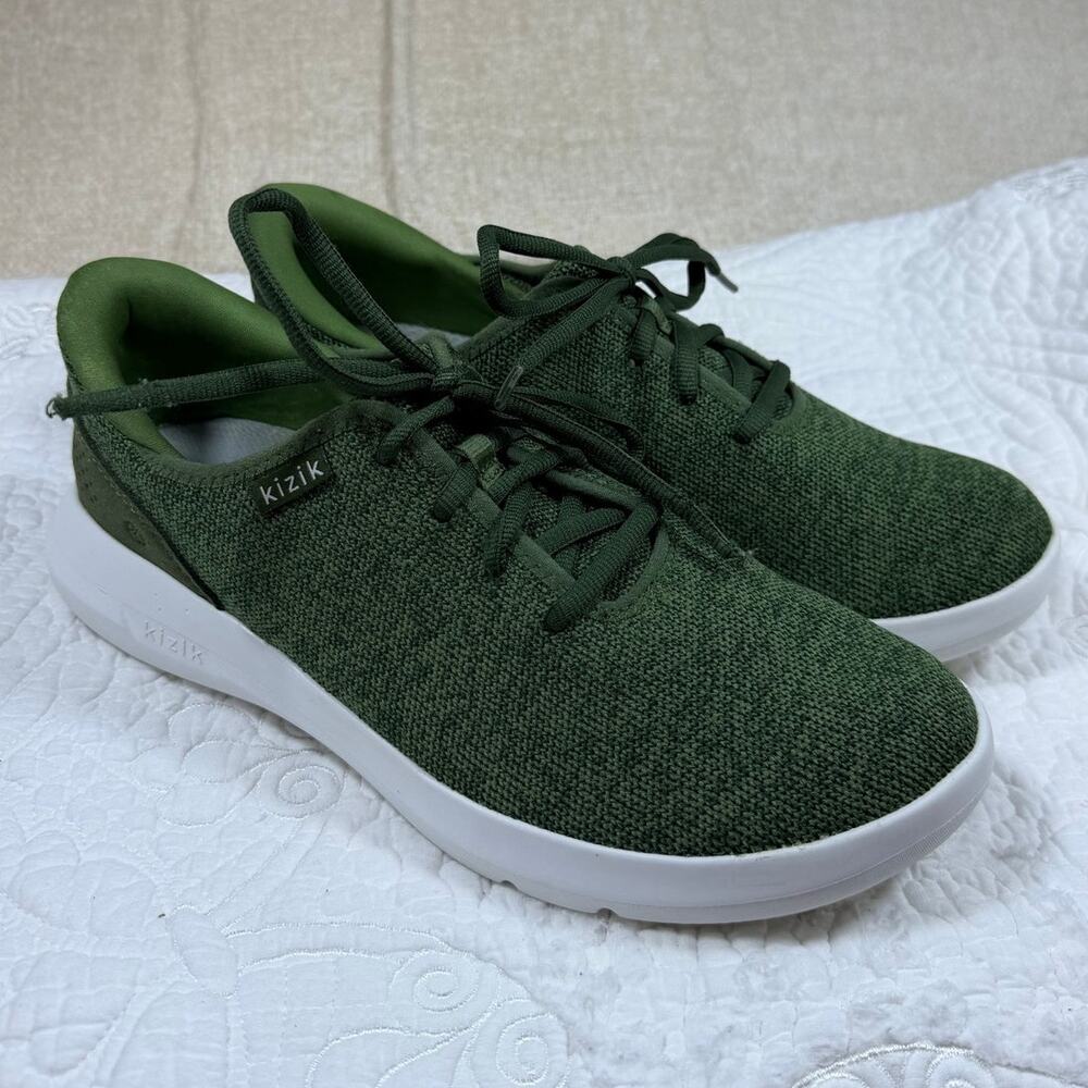 Kizik Men 7.5 Green Echo Knit Hands Free Slip On Lace Up Casual Sneakers Shoes